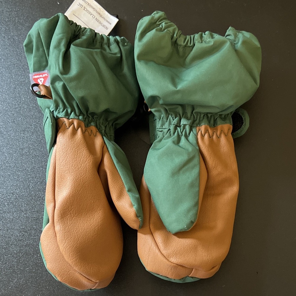 Northern Classics Toddler Winter Mittens Insulated Polyester Green/Brown Buckle